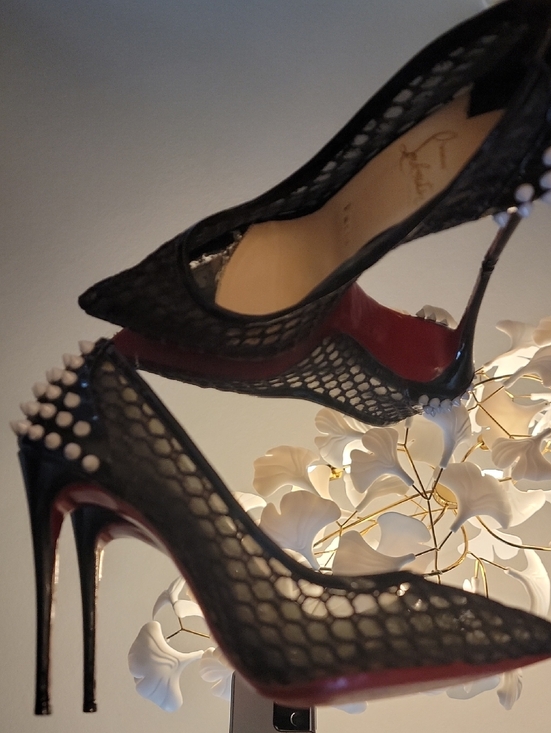 Christian Louboutin Guni Pump Black Patent Leather,Net With White Spikes 100 main image 2